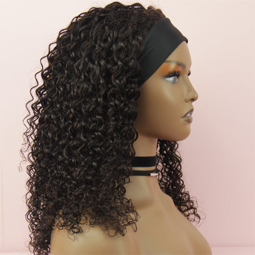 BIB Hair || Headband Wig Virgin Human Hair Wig Deep Curly Wave Natural Color 1B - bibhair