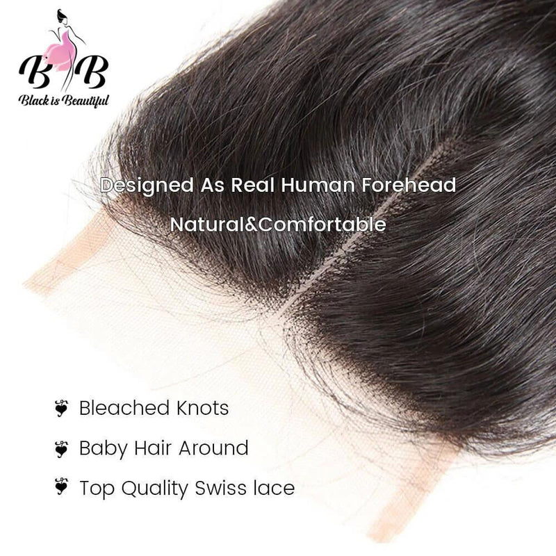 BIB HAIR 1 PC Straight 4x4 Lace Closure 100% Human Hair Middle/Free/Three Part - bibhair