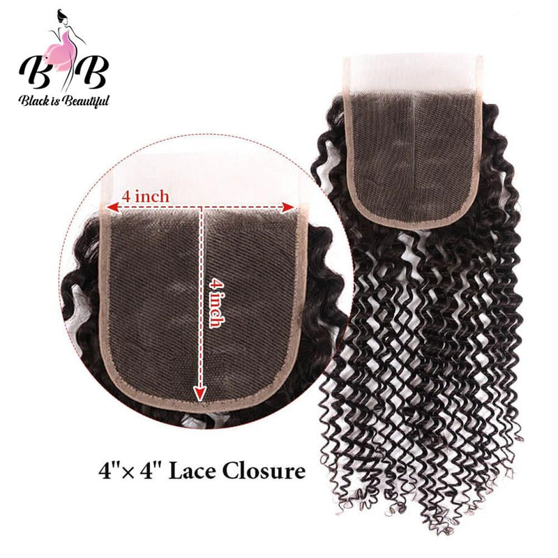 BIB HAIR 1 PC Curly Wave 4x4 Lace Closure 100% Human Hair Middle/Free/Three Part - bibhair