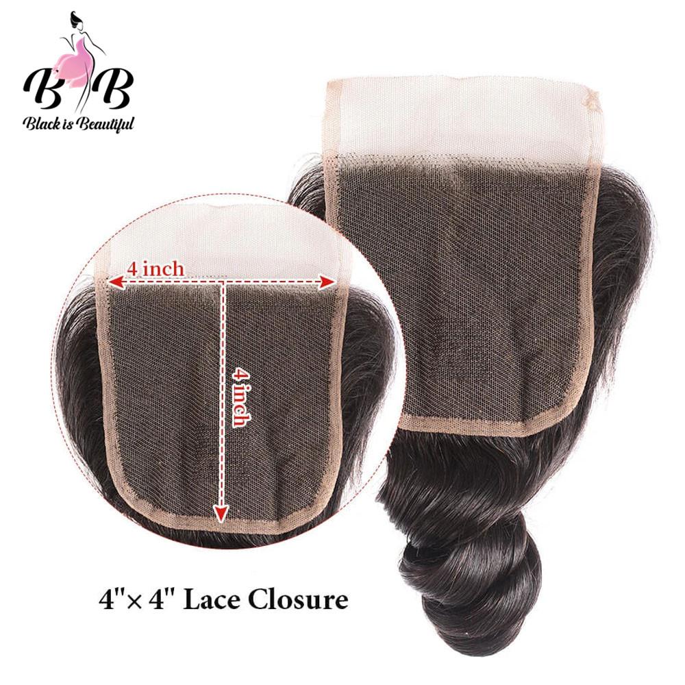 BIB HAIR 1 PC Loose Wave 4x4 Lace Closure 100% Human Hair Middle/Free/Three Part - bibhair