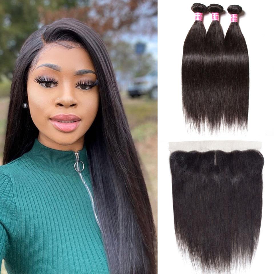 Straight Hair 3 Bundles With 13*4 Lace Frontal 100% Human Hair Top Quality - bibhair