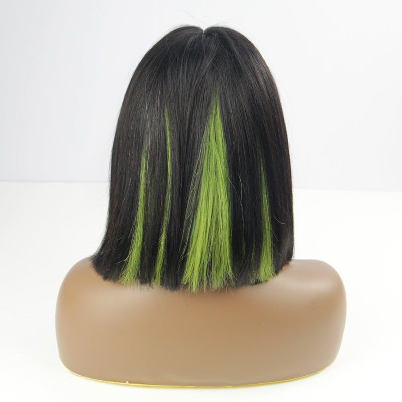 Ombre Green Straight Bob Lace Closure Wig Highlight Short Cut Virgin Human Hair Wigs 180% Density Glueless Cosplay Wig BIBHAIR - bibhair