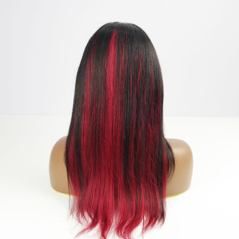 Ombre Red 13x4 Lace Front Human Hair Wigs Brazilian Remy Highlight Straight Wig 180% Density Glueless Wig BIBHAIR - bibhair