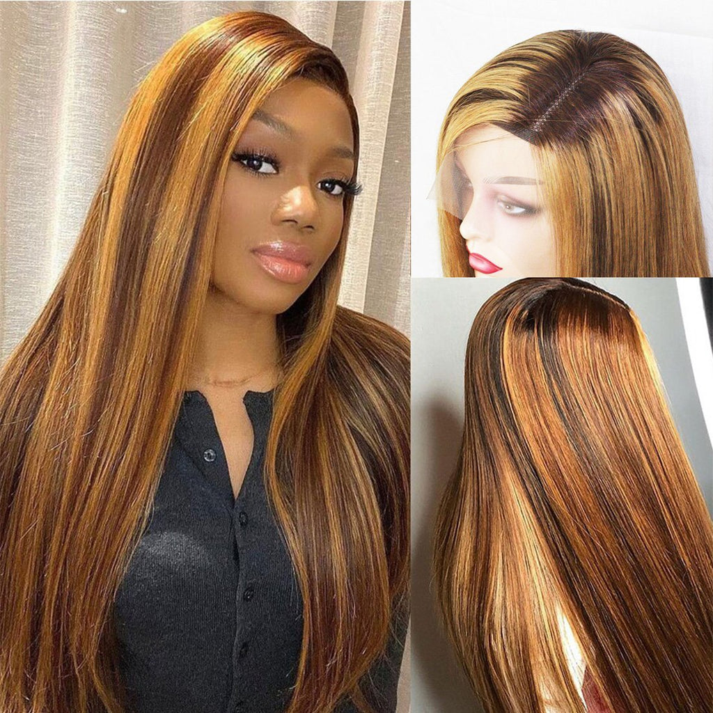 Highlight Lace Front Human Hair Wigs 30 Inch Ombre Colored T Part Brazilian Virgin Remy Wig BIB HAIR - bibhair