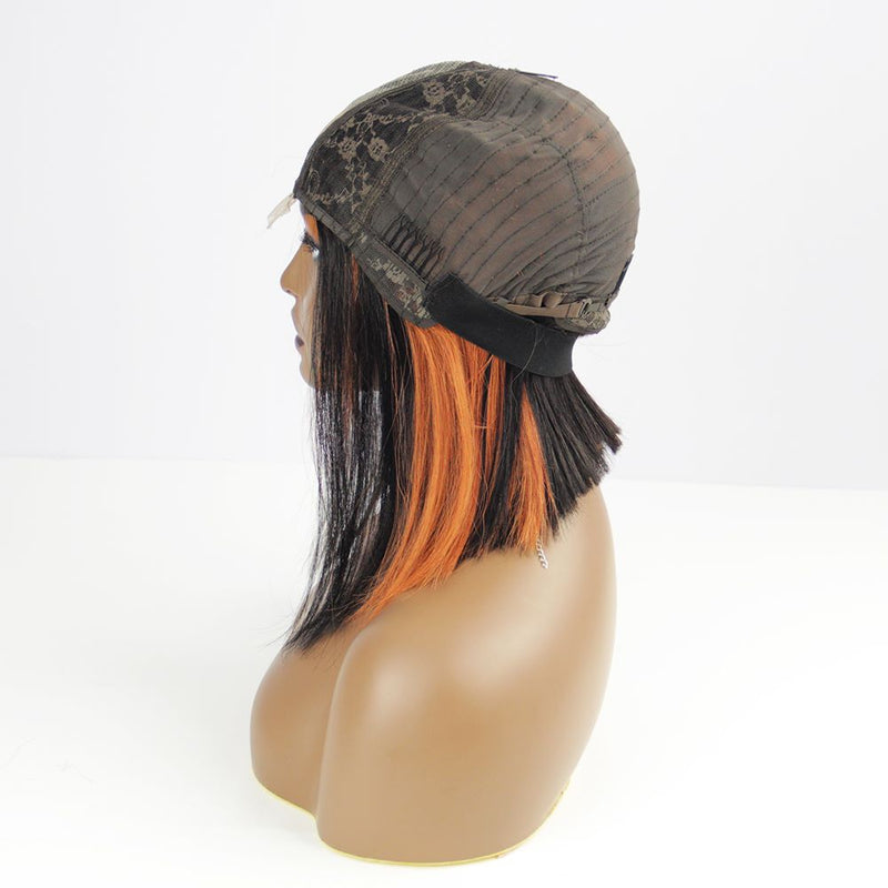 Bob Lace Closure Wigs Ombre Orange Natural Straight Human Hair Wigs 180% Density Glueless Cosplay Wig BIBHAIR - bibhair