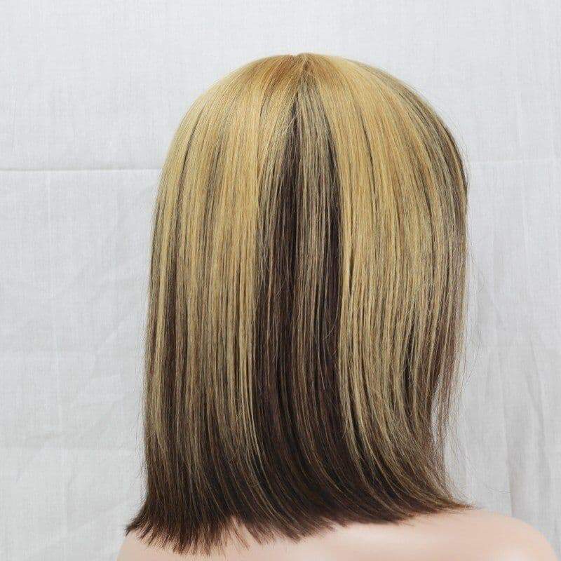 Highlight Straight Bob Human Hair Wigs With Bangs 180% Density Ombre Color Pre Plucked With Baby Hair BIB HAIR - bibhair