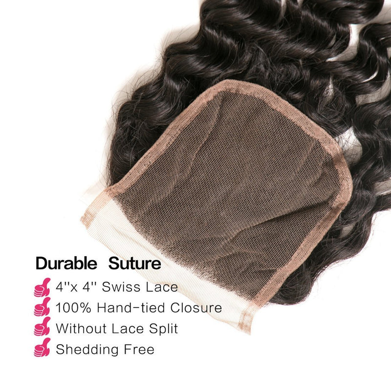 Deep Wave Hair 4 Bundles With 4*4 Lace Closure Human Virgin Hair Extension - bibhair
