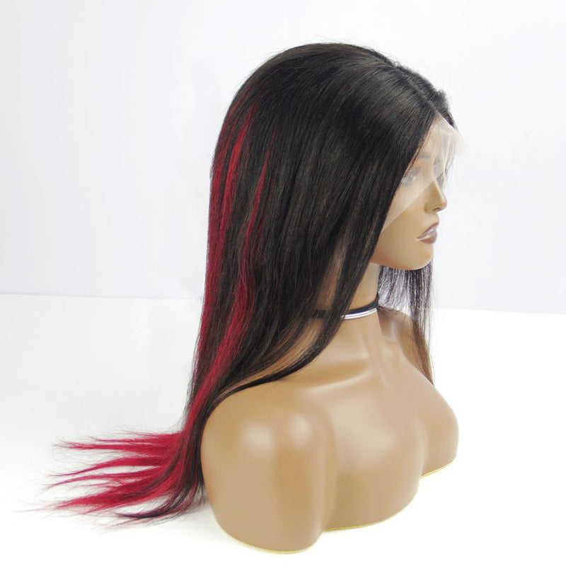 Ombre Red 13x4 Lace Front Human Hair Wigs Brazilian Remy Highlight Straight Wig 180% Density Glueless Wig BIBHAIR - bibhair