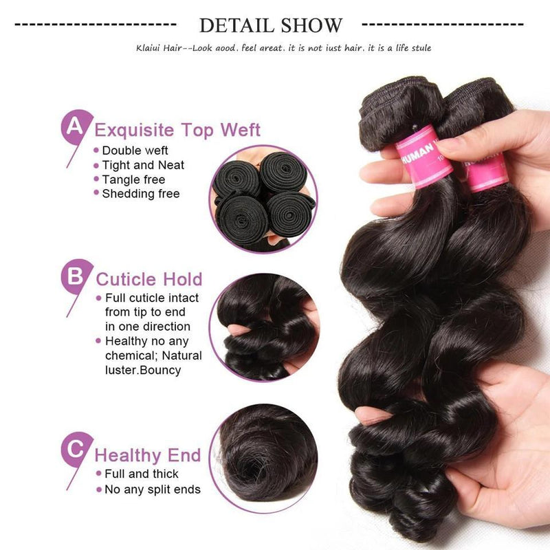 Loose Wave Hair 3 Bundles With 4*4 Lace Closure, Unprocessed Human Hair Extension - bibhair