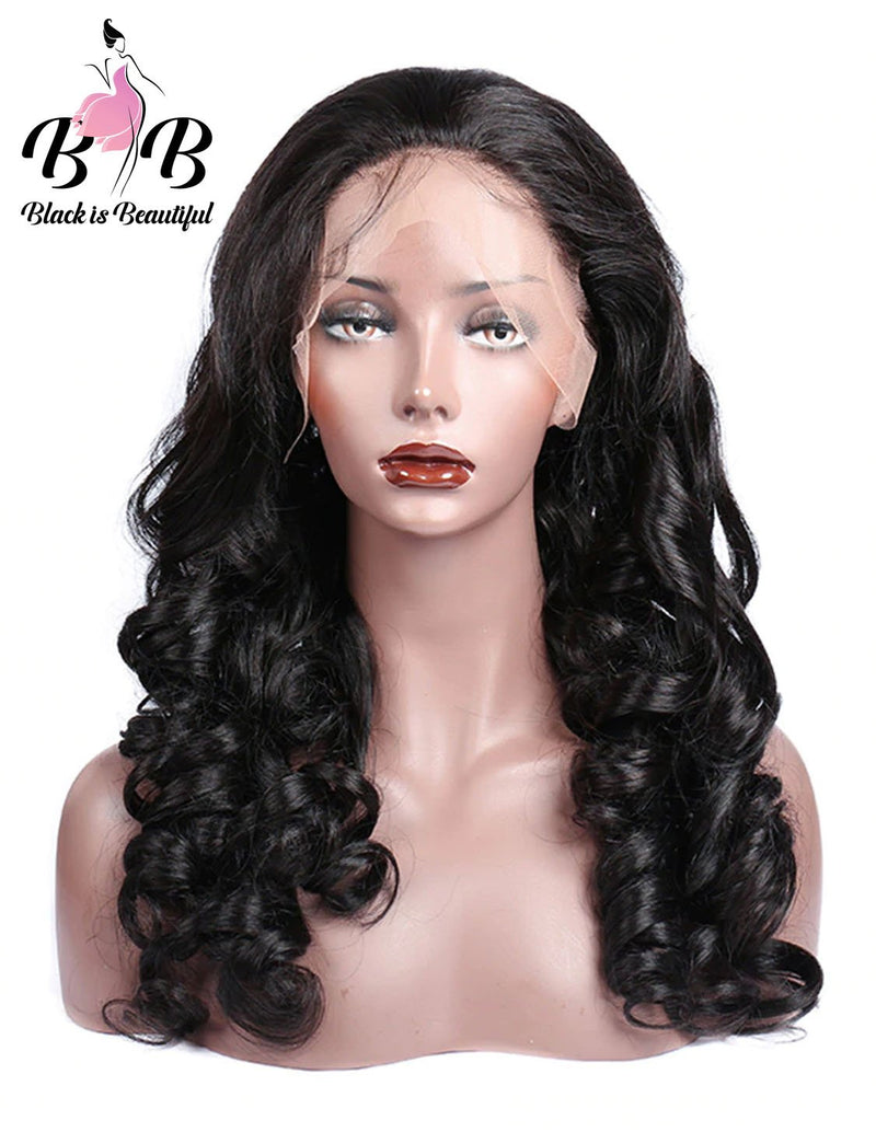 BIB HAIR Loose Wave Wig Lace Front Wig 100% Human Hair Natural Color 150% Density - bibhair