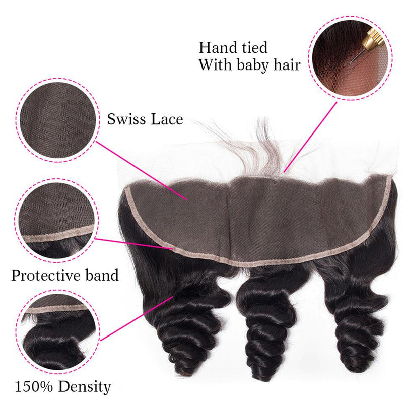 BIB HAIR Loose Wave 13x4 Lace Closure 100% Human Hair Middle Part 1 Piece - bibhair