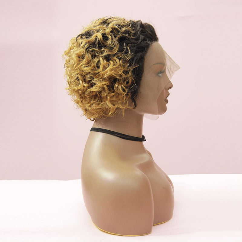 Ombre Blonde Pixie Cut Bob Lace Frontal Human Hair Wigs 4/27 Short Water  Curly Wave Bob Wigs BIBHAIR - bibhair