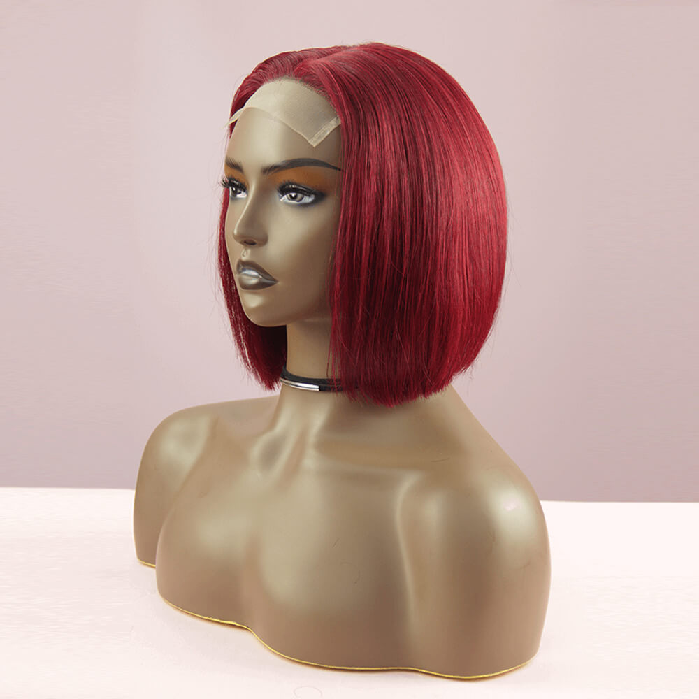 Red Short Straight Bob Wig 4*4 Lace Closure Wig Pre Plucked 100% Human Virgin Hair Wigs 180% Density BIBHAIR - bibhair