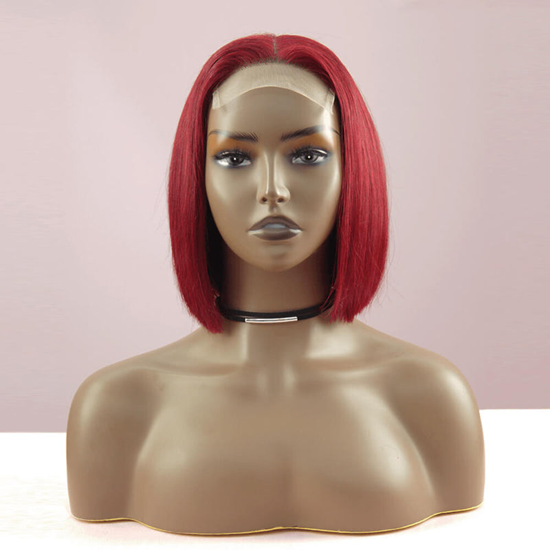 Red Short Straight Bob Wig 4*4 Lace Closure Wig Pre Plucked 100% Human Virgin Hair Wigs 180% Density BIBHAIR - bibhair