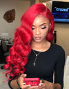 BIB HAIR Trendy Wigs 100% Human Hair Wigs Body Wave Red Color 150% Density - bibhair