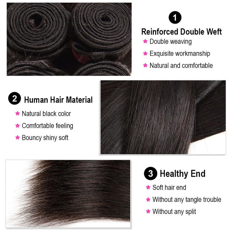 Straight Hair 3 Bundles With 4*4 Lace Closure, Unprocessed Human Hair Extension - bibhair