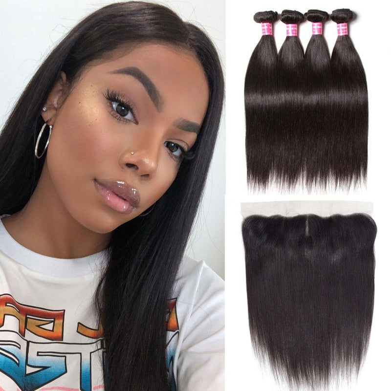 Straight Hair 4 Bundles With 13*4 Lace Frontal Human Virgin Hair Extension - bibhair